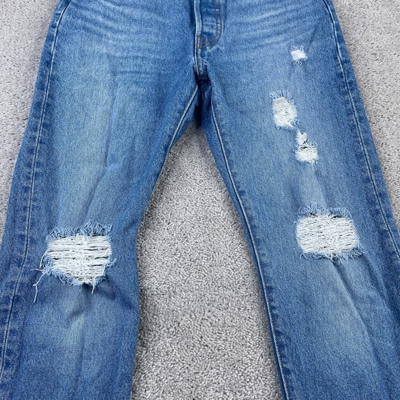 Levis 501 Jeans Womens 24x30 Blue Distressed Denim Button Fly High‎ Rise Pants - Picture 3 of 16